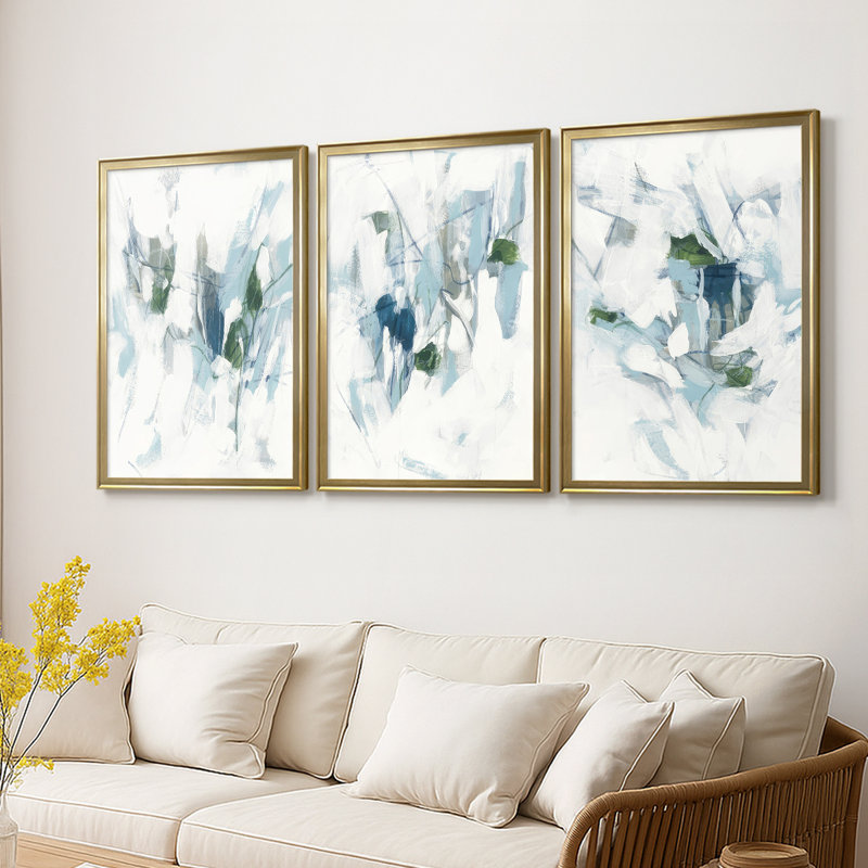 Ice Cavern I - Toile tendue avec châssis sur mesure - 3 pièces, H 19 po x l 27 po, Doré