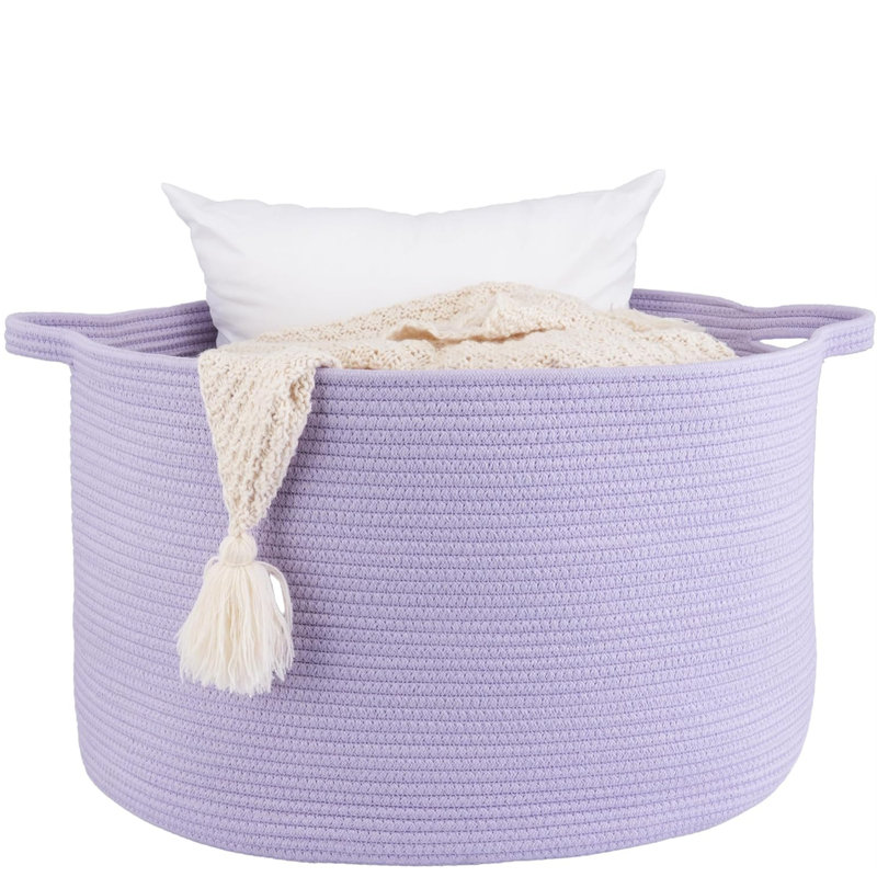 Rope Basket - Heavy-Duty Woven Storage With Handles, Foldable & Machine Washable, For Blankets, Toys, Laundry & Pet Bed