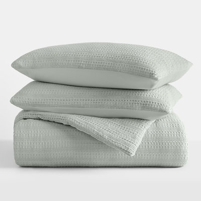 Waffle Textured 3 Piece Comforter Set All Season Down-Alternative Ultra Soft Bedding