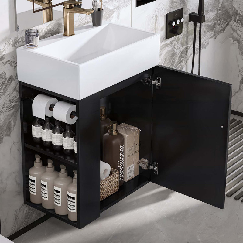 Meuble-lavabo 20 po avec lavabo en céramique, Noir