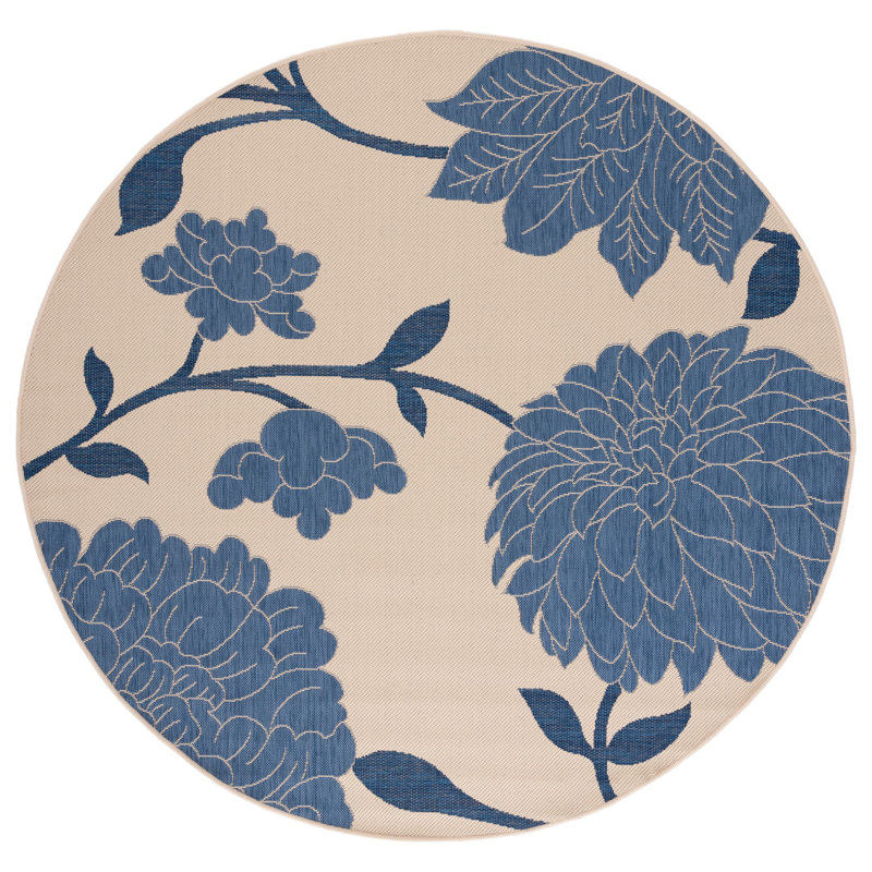 Tapis d'intérieur / extérieur à fleurs Adelmino Performance, Rond 4 pi