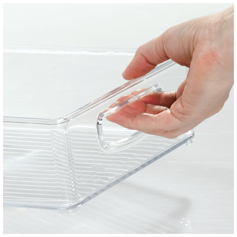 Clear Rectangular Stackable Kitchen Organizer Bin with Integrated Handles, 10" x 8" x 3"