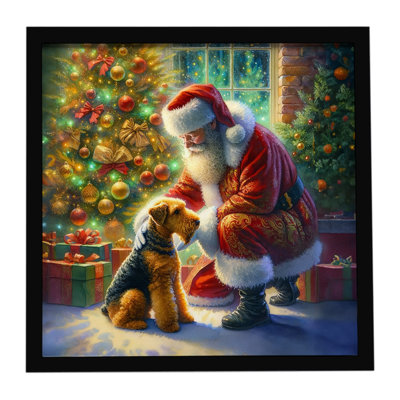Airedale Terrier and Santa Claus, reproduction d'art encadrée
