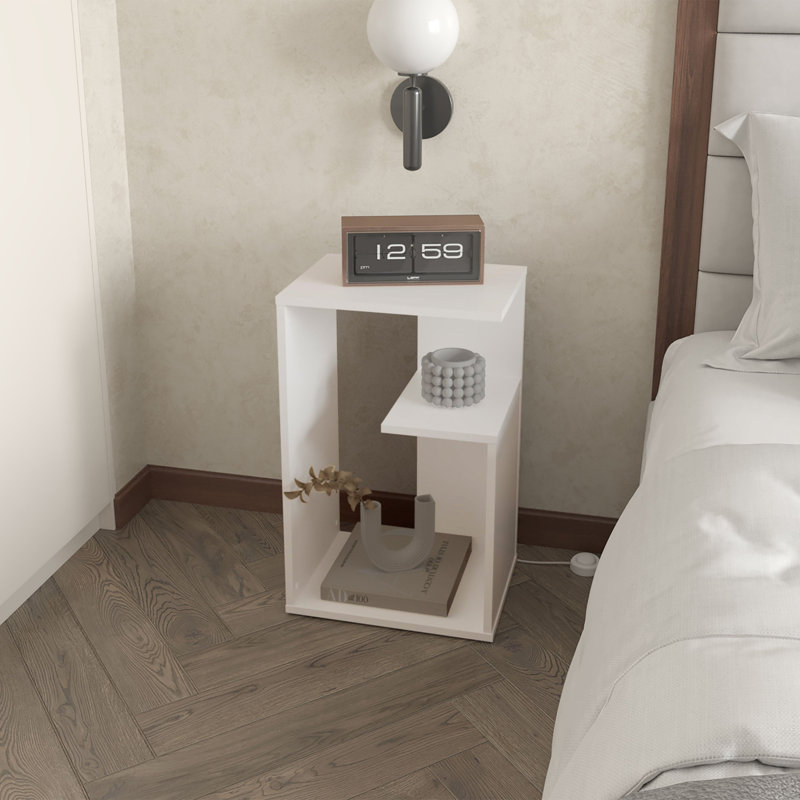 Table d'appoint en mélamine avec rangement ouvert, Blanc