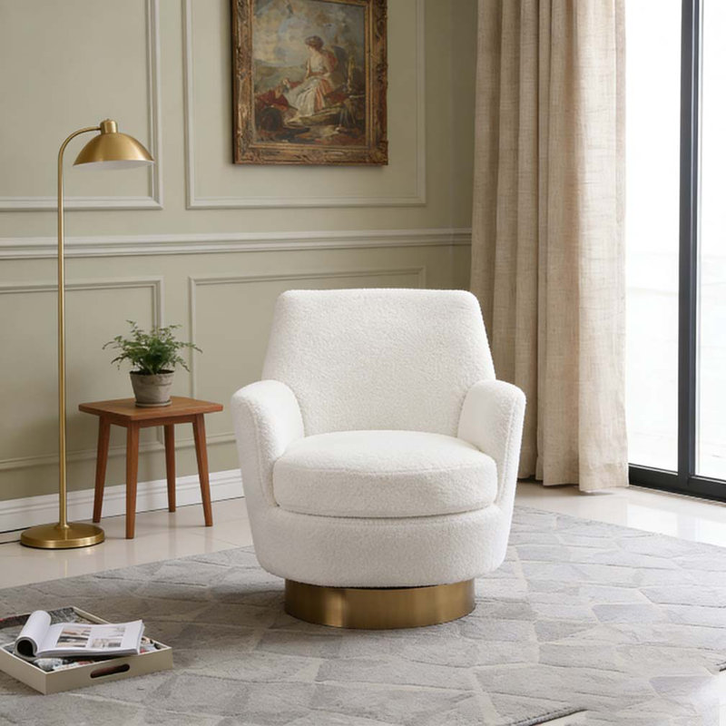 Fauteuil demi-tonneau pivotant Teddy, fauteuil d'appoint pivotant, Ours en peluche ivoire
