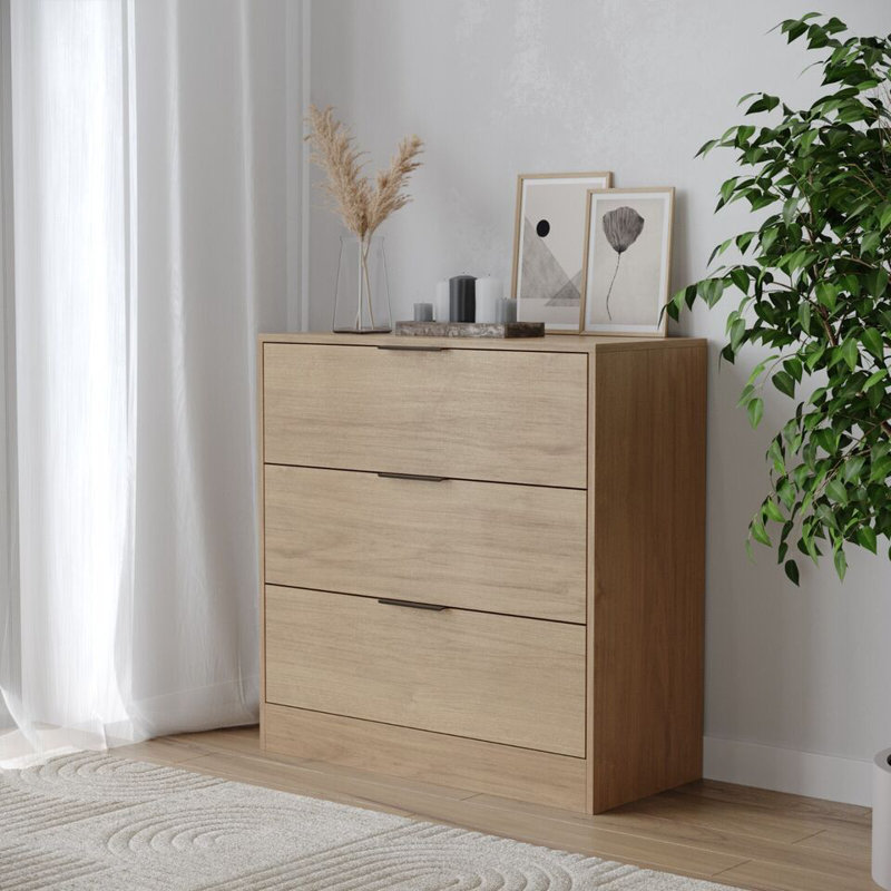 Quindon Solid Wood 80 cm W Chest of 3 Drawers, Oak