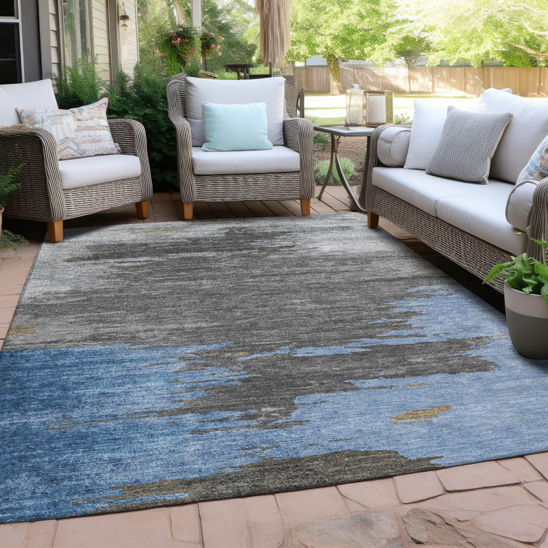 Tapis intérieur / extérieur lavable à la machine Xhevrie, Rectangle 10 pi x 14 pi
