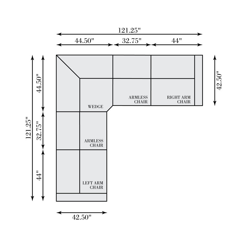 Avignon Sectional, 32.25" H x 124" W x 124" D, Symmetrical
