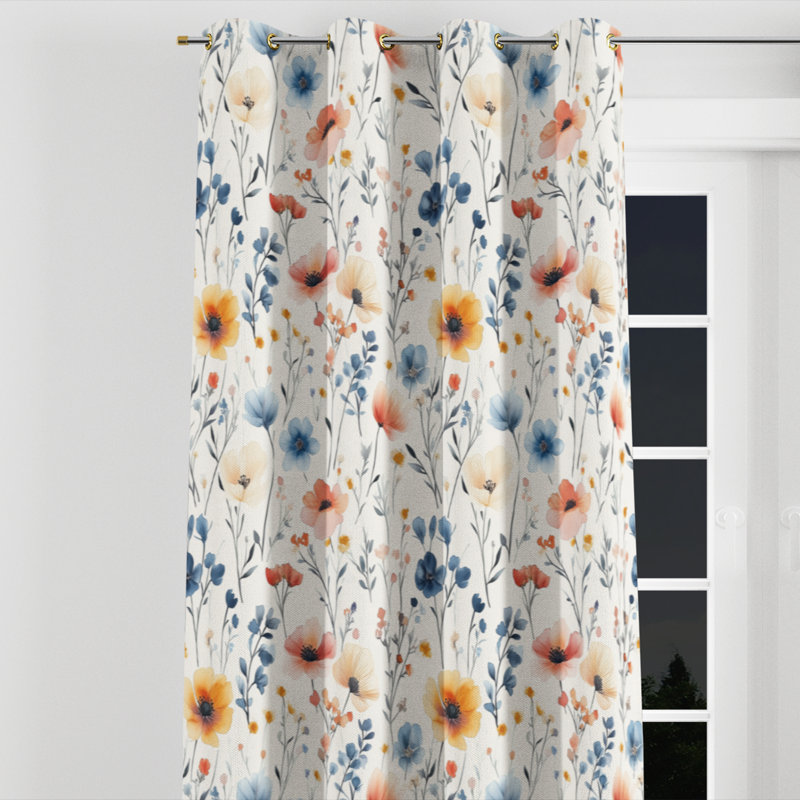 Rideaux à motif floral - 1 panneau à œillets Boho Meadow Flowers, L 52 po x L 90 po, Œillets dorés