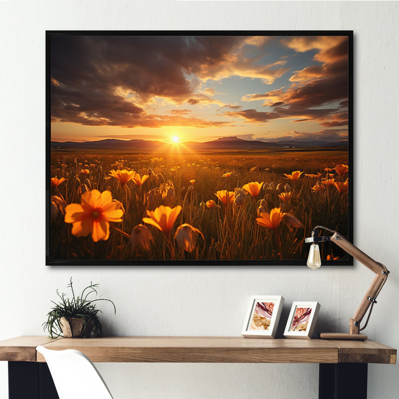 Coucher de soleil sur les prairies - Reproduction d'art mural paysage coucher de soleil, H 12 po x l 20 po x P 1 po