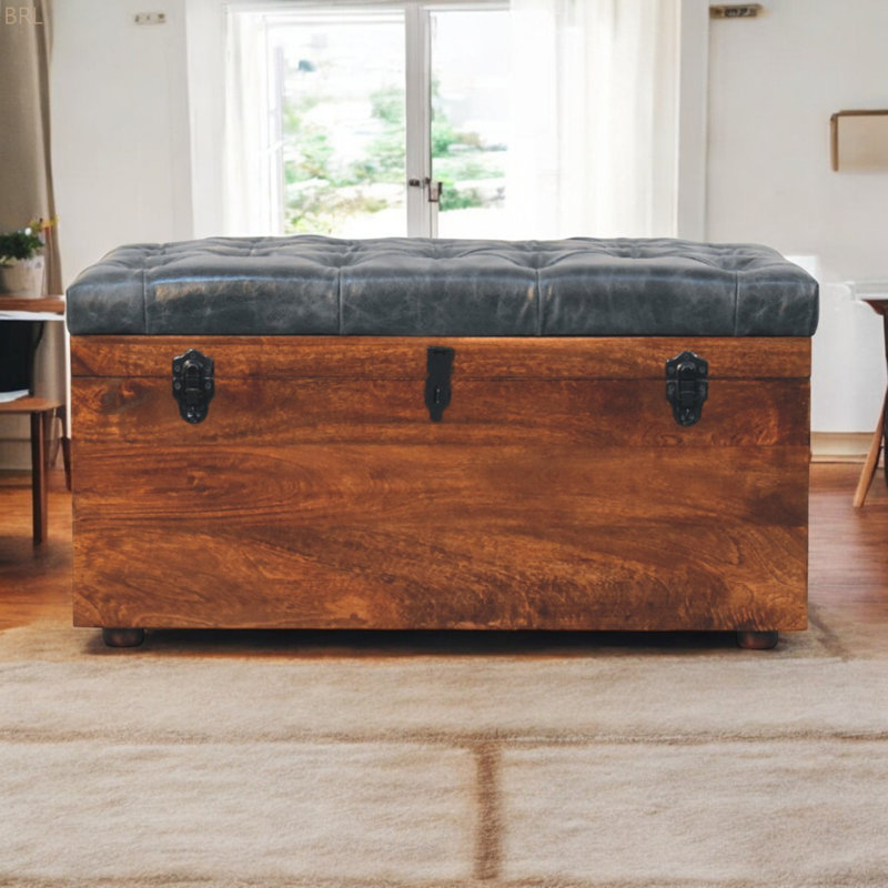 Buffalo Hide Leather Storage Trunk