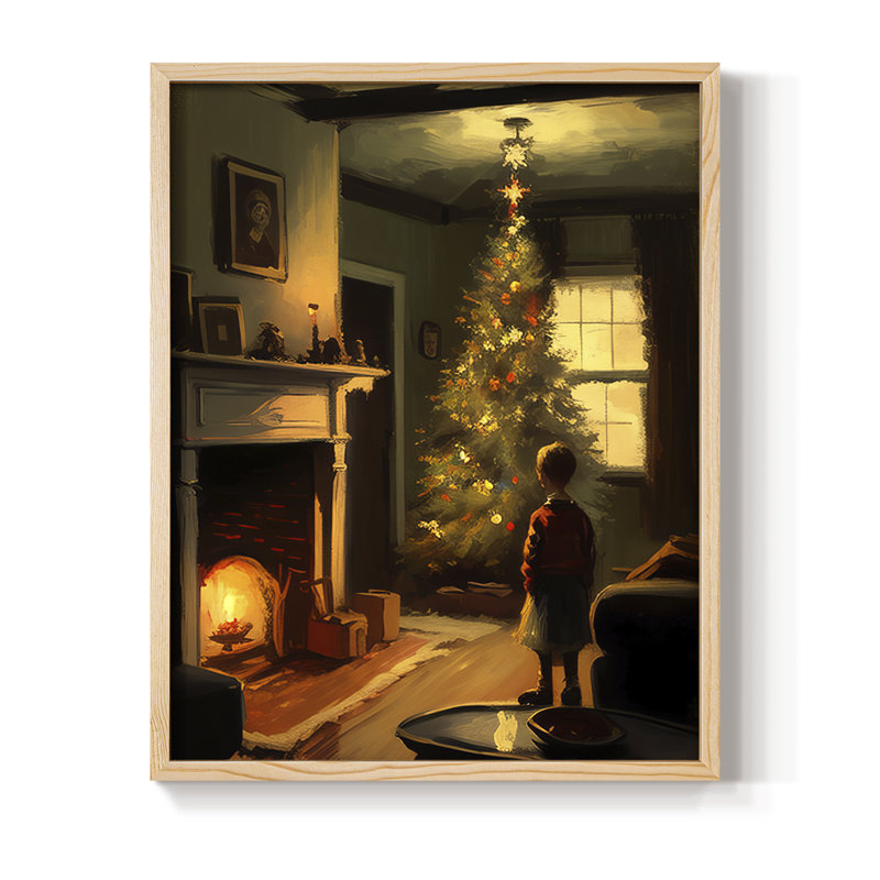 «Christmas Holiday», reproduction d'art encadrée DCV - bois massif, Naturel, H 11 po x l 9 po