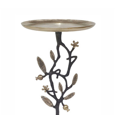 D14X24" Black And Gold Aluminum Side Table With Delicate Pomegranate Design