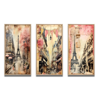 «Paris Chronicles Vintage Collage IV», 3 pièces sur toile