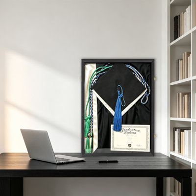 Large Black Graduation Shadow Box Frame, Wall Mount Lockable Display Case with Acrylic Door for Graduation Gown, Cap, Diploma, Tassel and Graduation Keepsakes