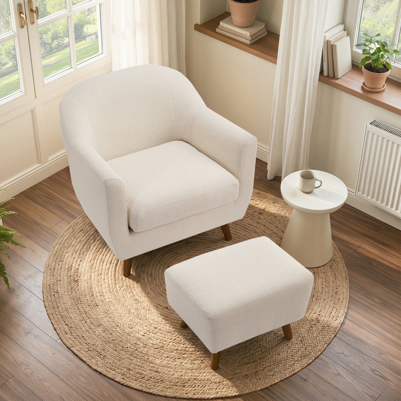 Fauteuil d'appoint avec repose-pieds Kaya Mordern Upholstery, Beige