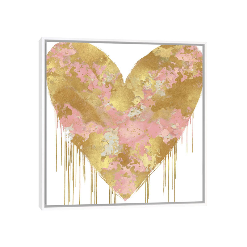 «Big Hearted Pink and Gold» par Lindsay Rodgers - impression d'art graphique, H 18 po x l 18 po x 1,5 po, Pas de tapis