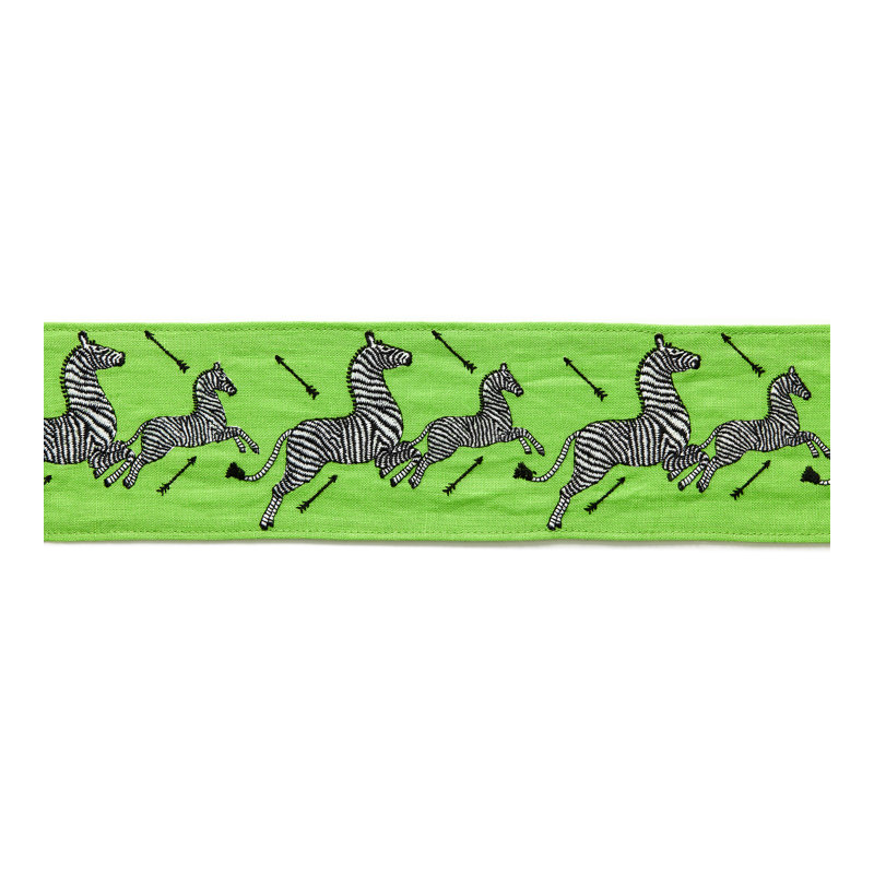 Zebras Embroidered Tape, Lime
