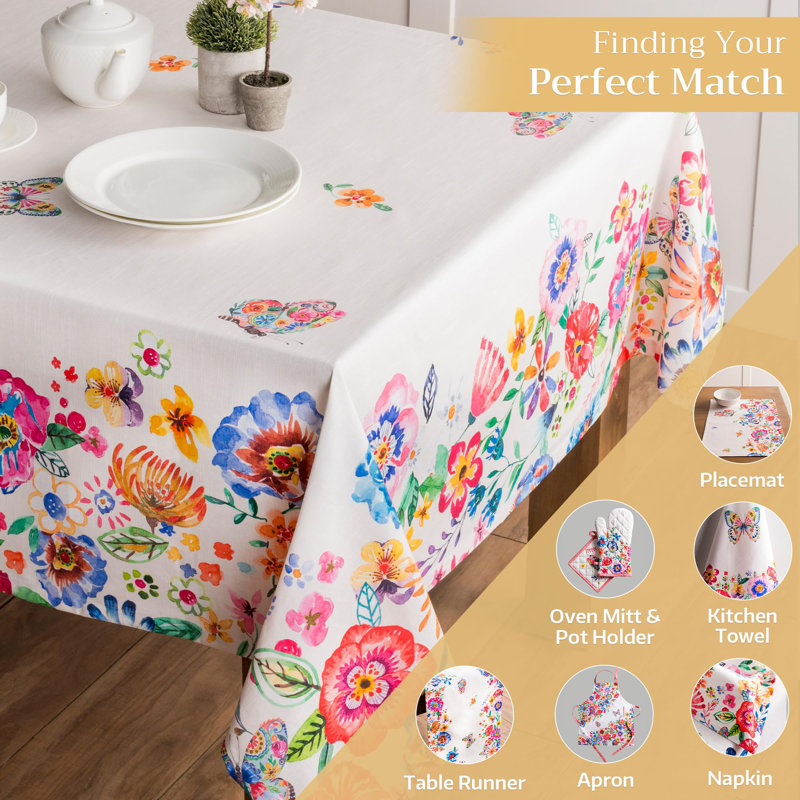 Maison d' Hermine Table Cloth Rectangle Table 100% Cotton 70 x 120 Inches Tablecloth Reusable Decorative for Dining Room Farmhouse Valentines Day Decorations Spring Summer- Happy Florals - High Summer