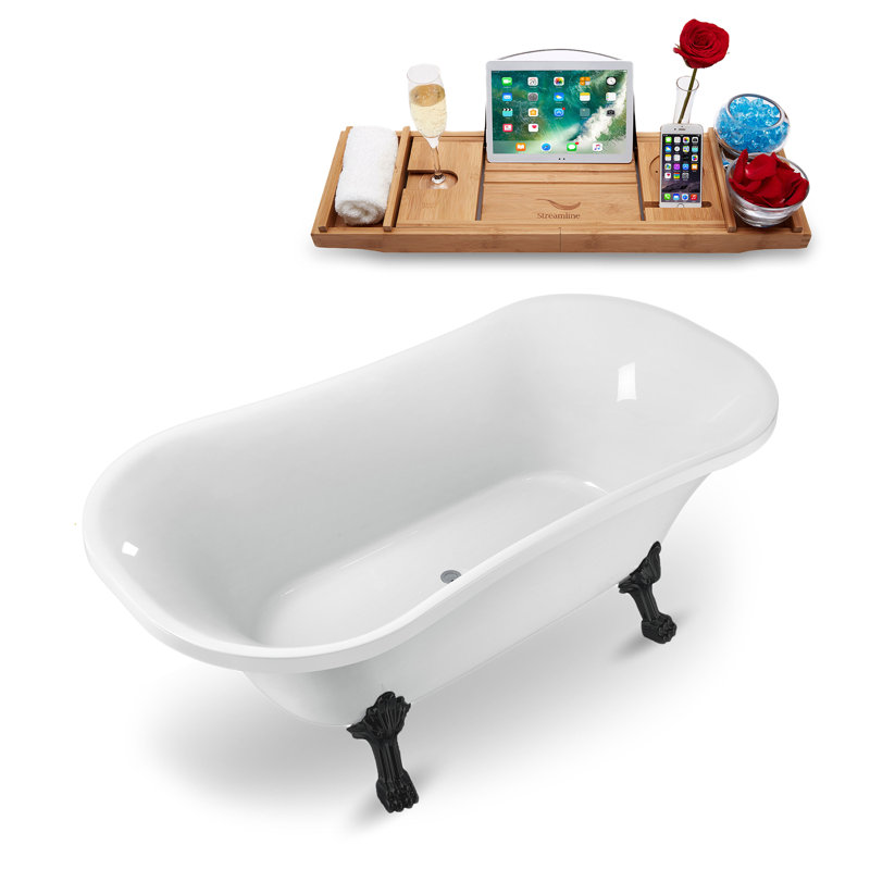 68'' x 33.9'' Soaking Acrylic Bathtub, Matte Black, Polished Chrome