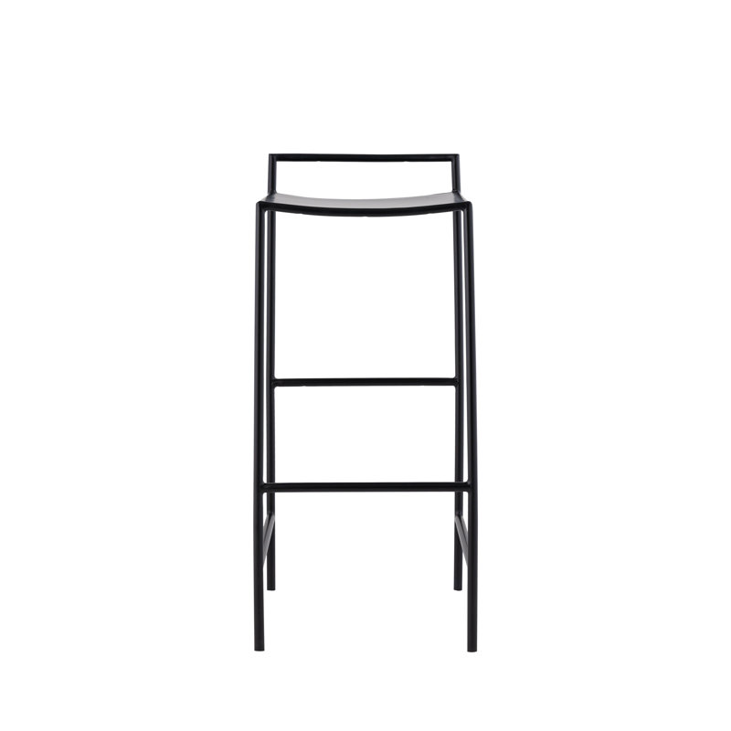 Svelte Minimalist 29.5" Seat Height Black Metal Armless Low Back Bar Stool with Integrated Footrest for Kitchen Islands and Home Bars