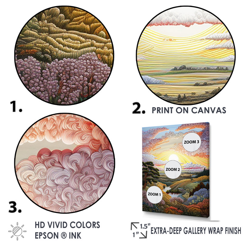 «Countryside Sunrise in Provence I», reproduction sur toile, Cadre simple argenté, H 40 po x l 30 po x P 1,5 po