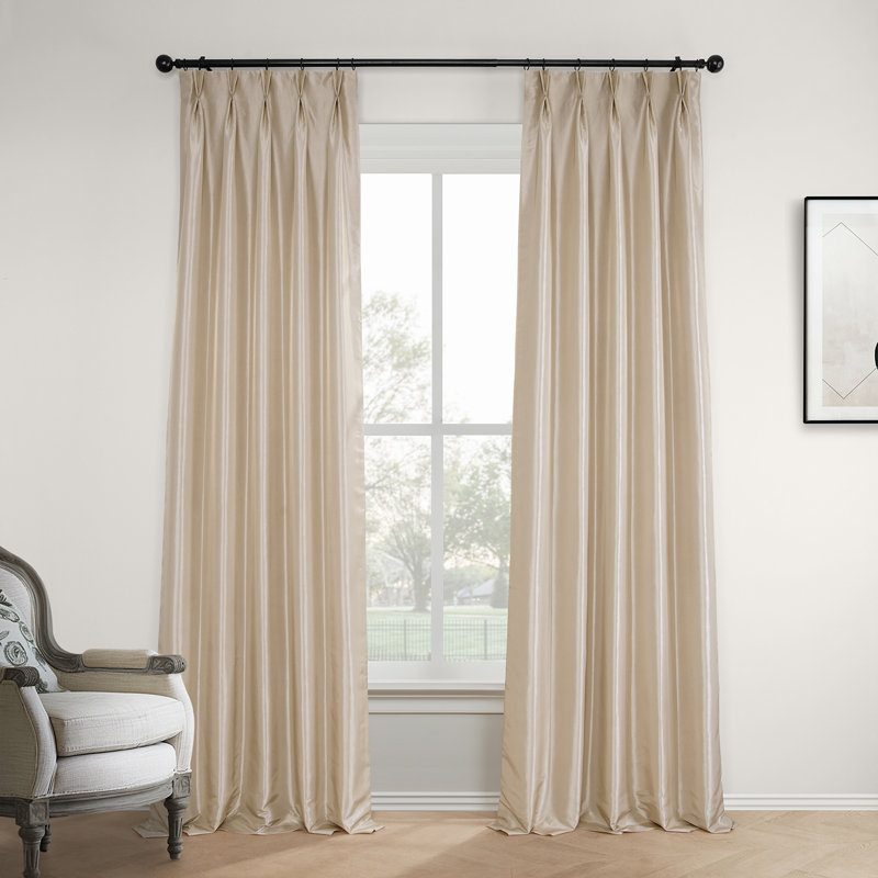 Faux Silk Taffeta French Pleated Blackout Curtains for Bedroom & Living Room Curtains - Single Panel Window Curtains