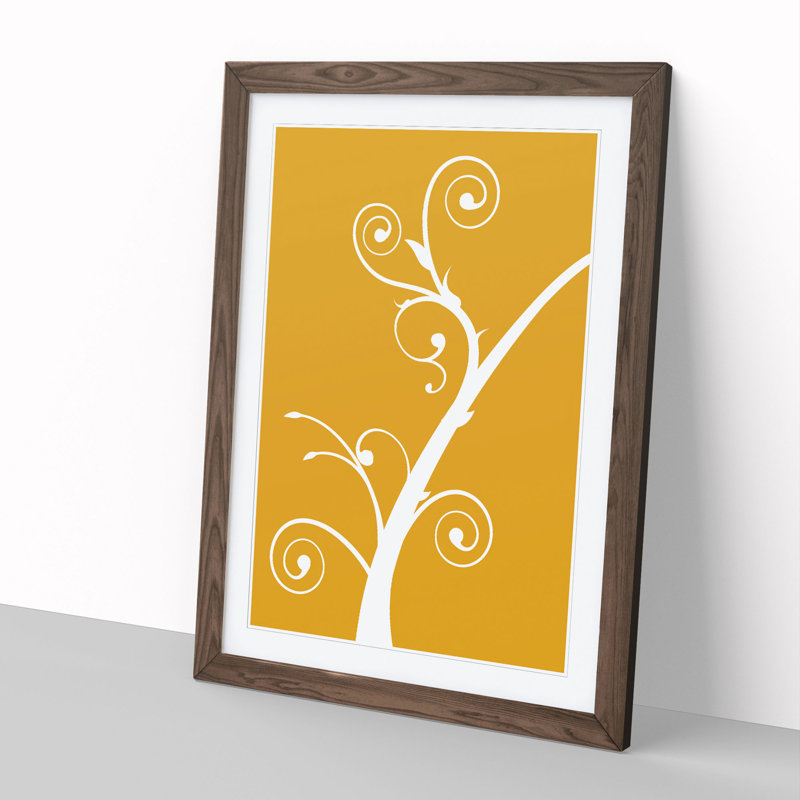 White Branch on Orange - Picture Frame Painting, 65cm H x 48cm W x 2cm D, Walnut Framed