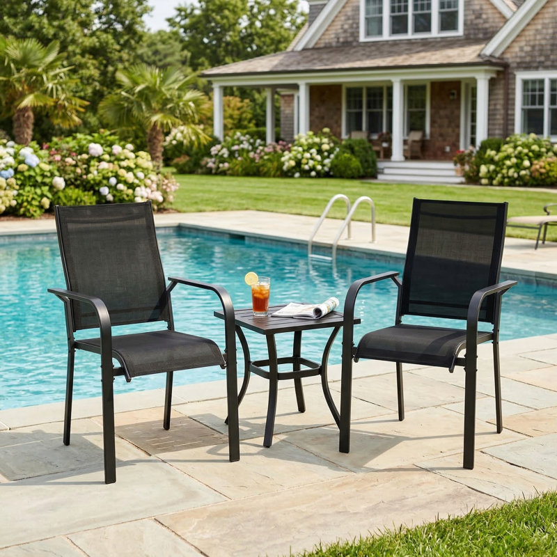 Ensemble de 2 fauteuils de salle à manger d'extérieur empilables avec structure en métal robuste pour terrasse et terrasse, 2