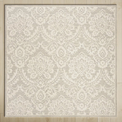 Tansy Silver Ivory Hand-Tufted Floral Wool Rug
