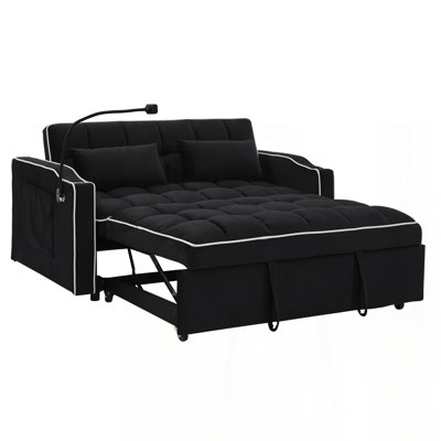 55.51 inch versatile foldable sofa bed in 3 lengths, modern sofa sofa sofa velvet pull-out bed, adjustable back and with USB port and ashtray and swiv by Orren Ellis
