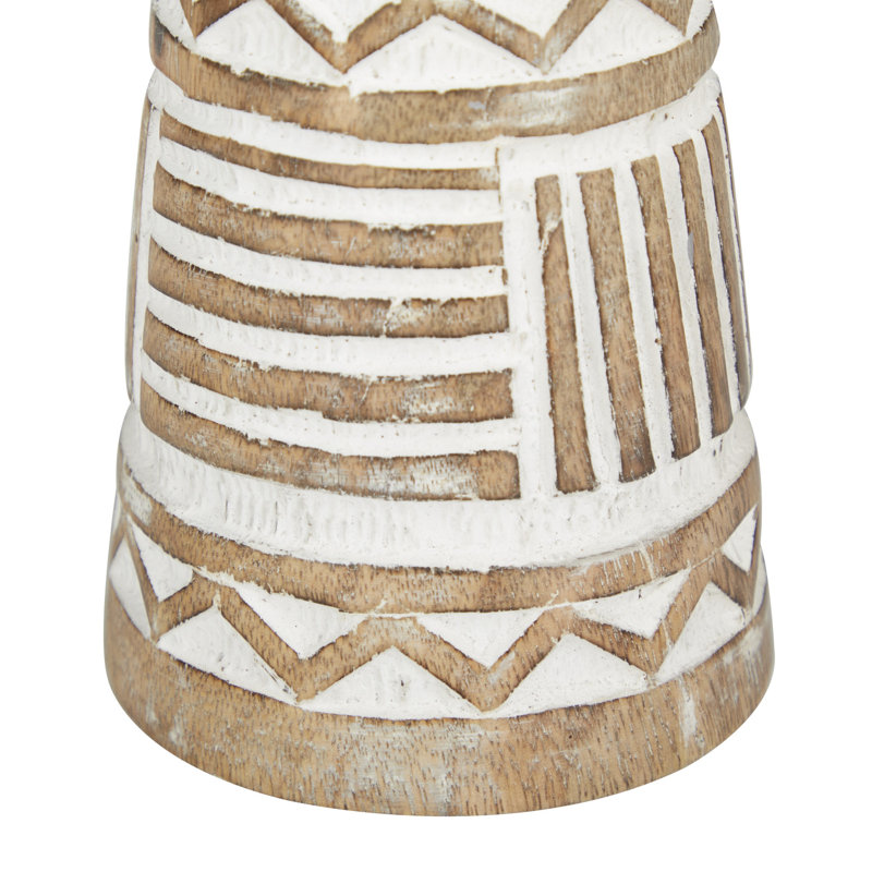 Porte-bougie éclectique en bois, Brun clair, H 11 po x l 3,3 po x P 3,55 po