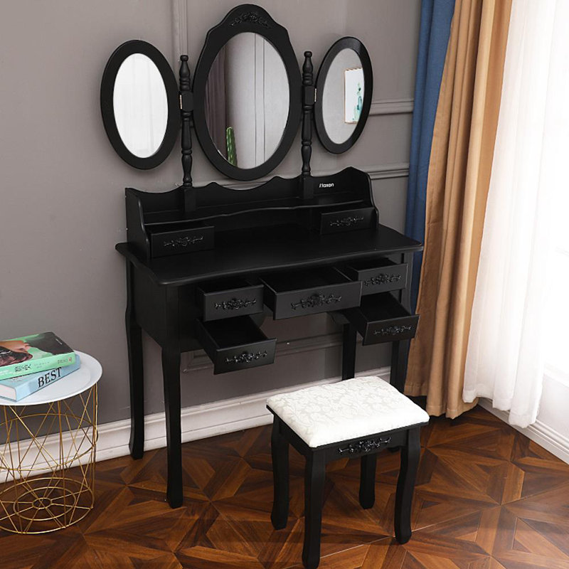 Ensemble de meuble-lavabo avec tabouret et miroir Highview, Noir