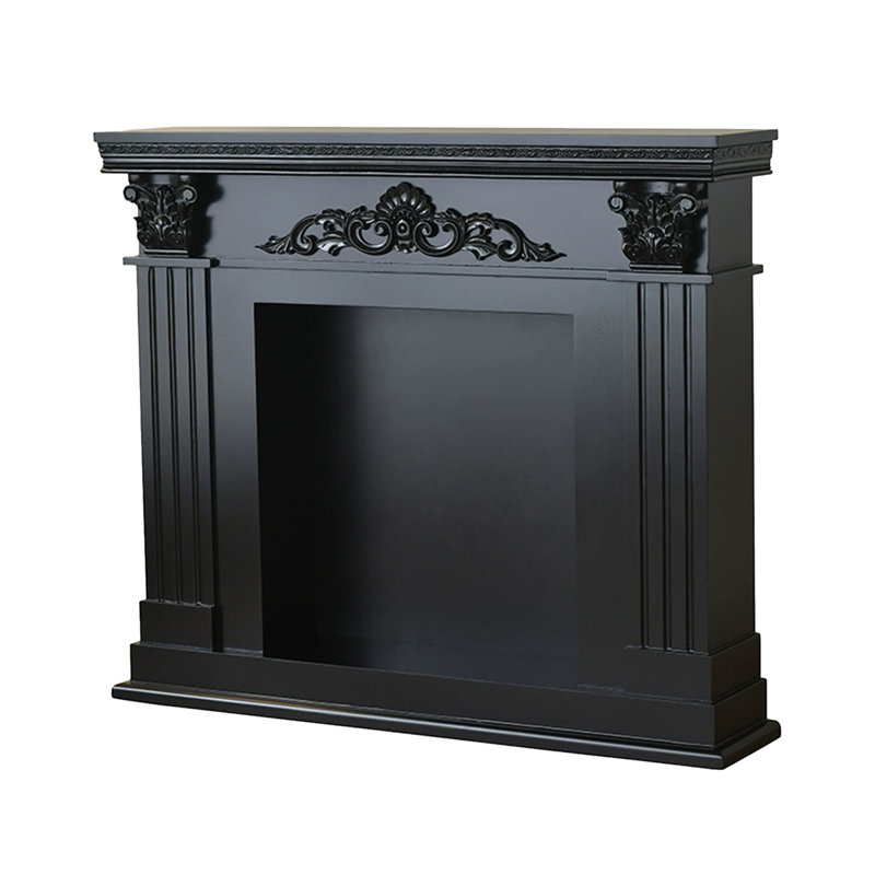 Black Manufactured Wood Freestanding Fireplace, Black