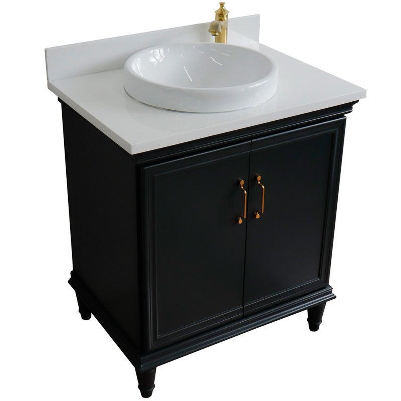Ensemble de meuble-lavabo simple 31 po Rhian, Gris foncé, Marbre de Carrare blanc
