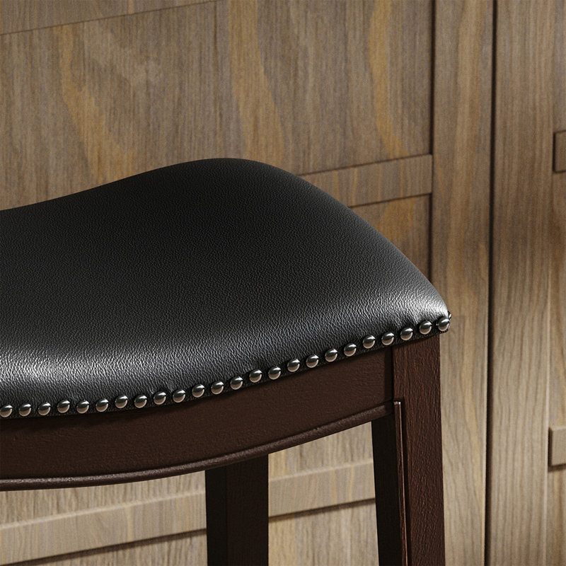 Julian 31In. H Tabouret de bar en bois avec siège en similicuir noir, Noir / brun