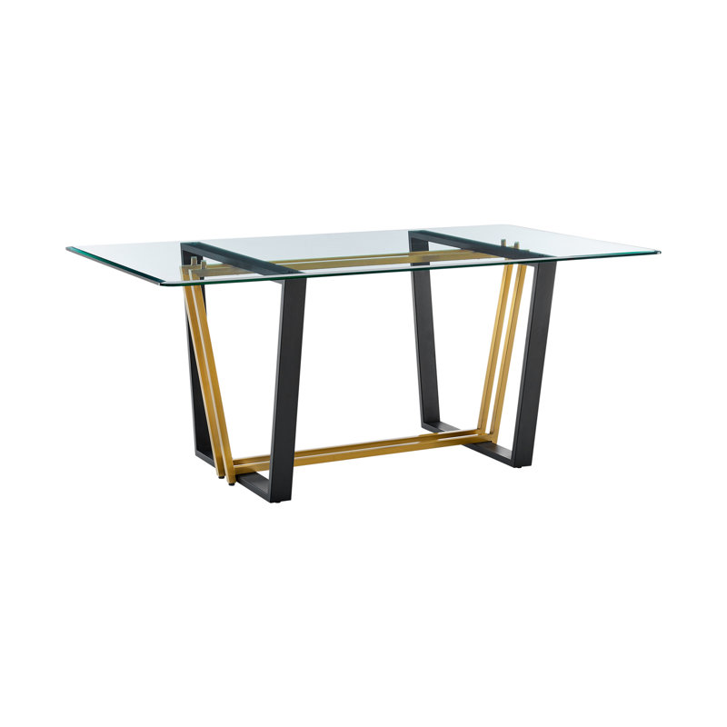 Table de salle à manger 72 po, Clear/Black/Gold