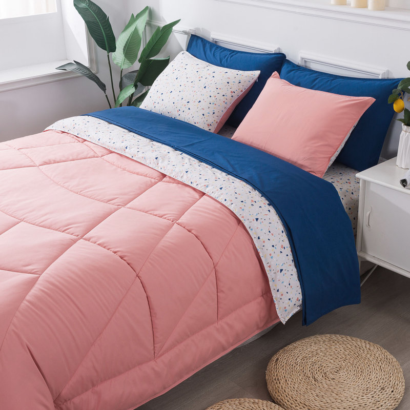Ensemble d'édredon réversible lit dans un sac Kasentex, Édredon de grande taille et 6 pièces supplément, Rose crème