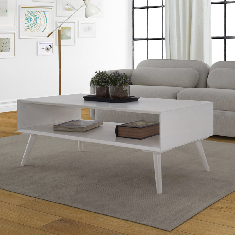 Ohler Solid Wood Coffee Table with Storage, White