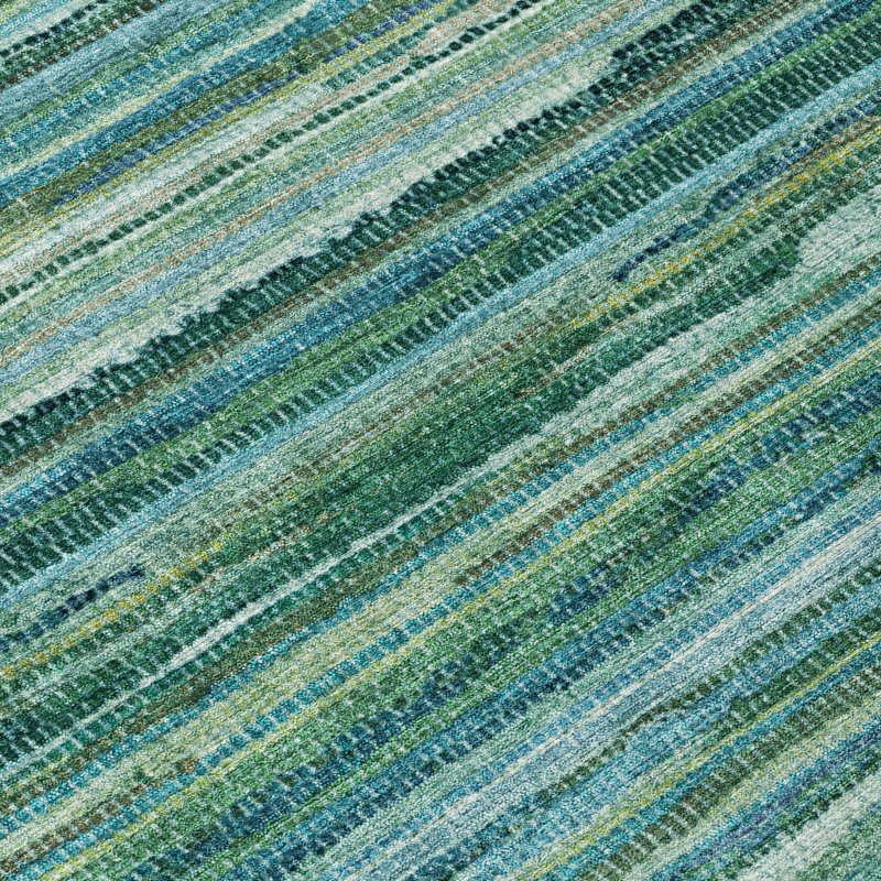 Machine Washable Indoor/Outdoor Chantille ACN2717 Striped Rug, 1'8" x 2'6", Teal