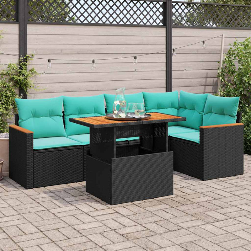  Ensemble de canapé de patio 6 pièces avec coussins en rotin de polyester