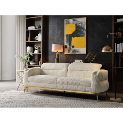 Cream 2pc Living Room , Modern Design, Upholstered, And With Gold Detailing, Built - In Lumbar Support For Relaxation Color, Upholstery, Armrest Comfortable Seating