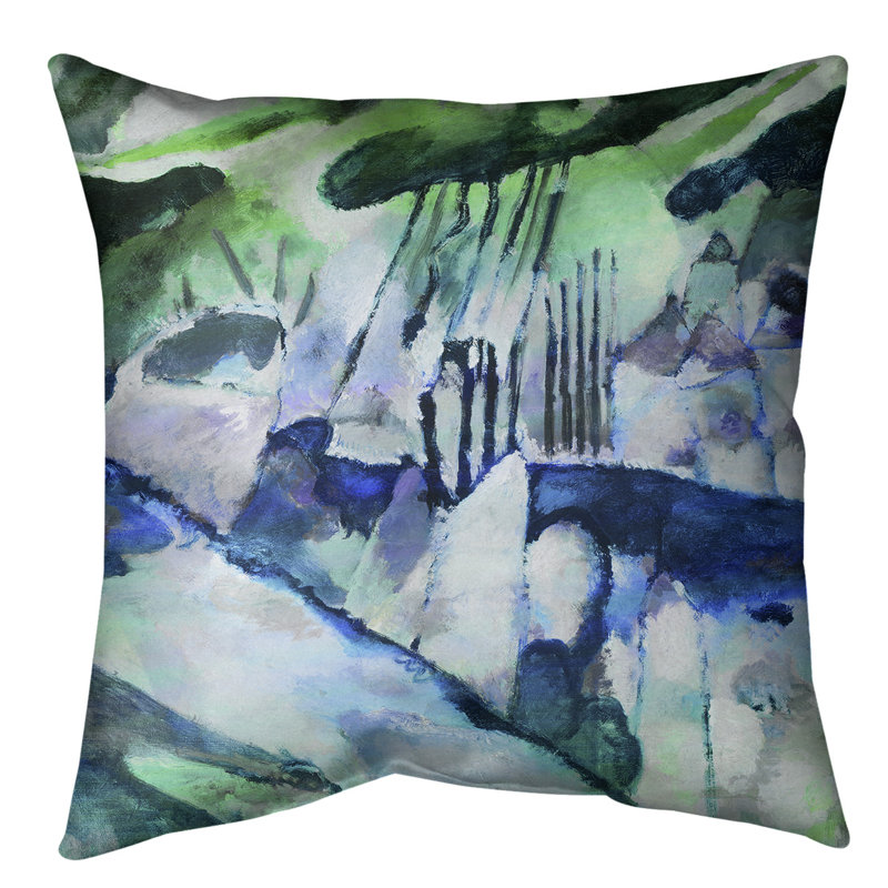 Coussin décoratif avec une pluie paysager, 14 po x 14 po, Duvet synthétique, Vert