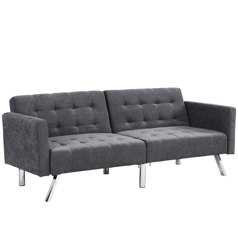 Canapé-lit gris foncé avec base de canapé-lit gris à assemblage simple, H 29,07 po x l 73,26 po x P 32,07 po, Dark Grey