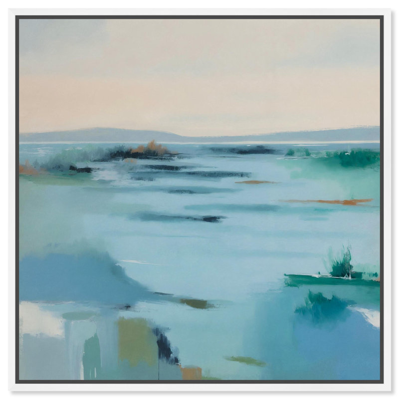 Reproduction d'art sur toile, "Fields in bleu" par Art Remedy, 40" H x 40" W, Cadre blanc