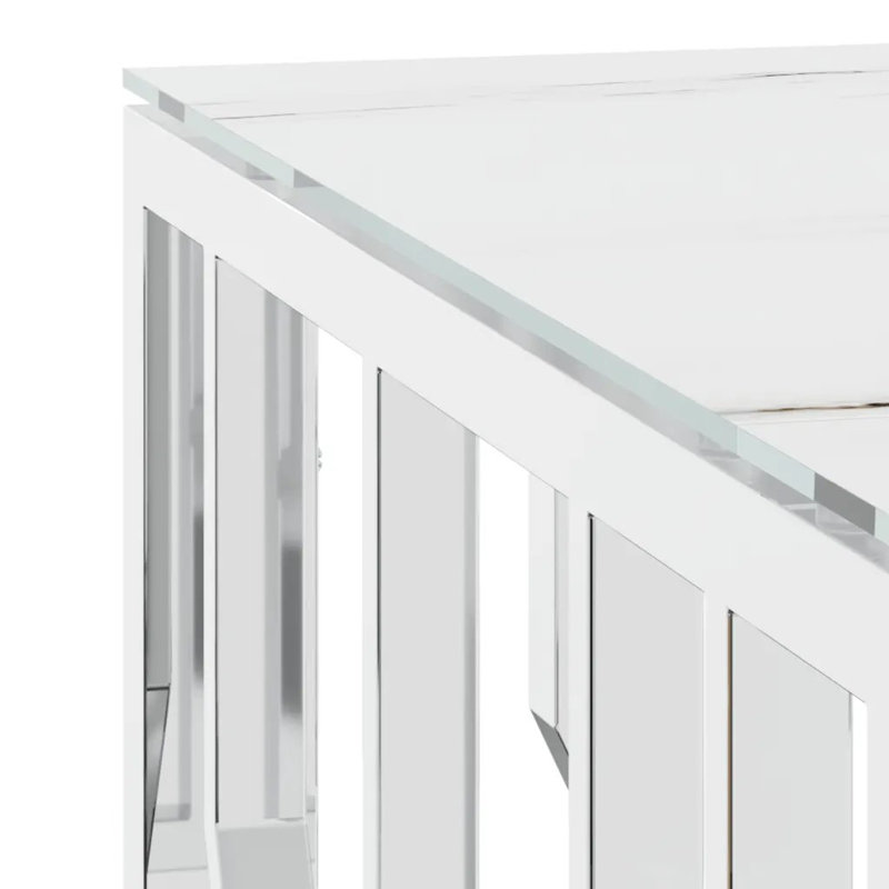 Tulsita Frame Coffee Table, White, Frame Silver, 40cm H x 80cm W x 80cm D