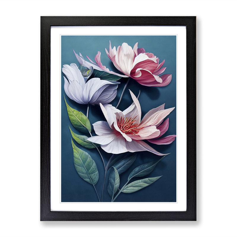 Artsy Flowers - Single Picture Frame Print, Black , 64cm H x 46cm W x 2cm D