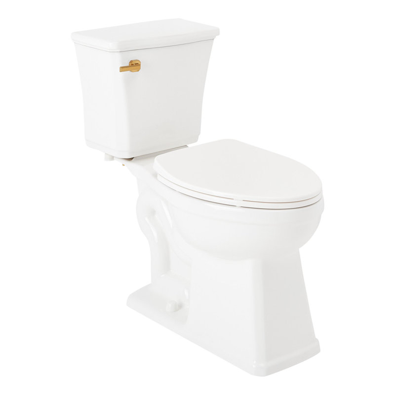 Benbrook 1.28 GPF Two Piece Elongated Toilet, White/Brushed Gold