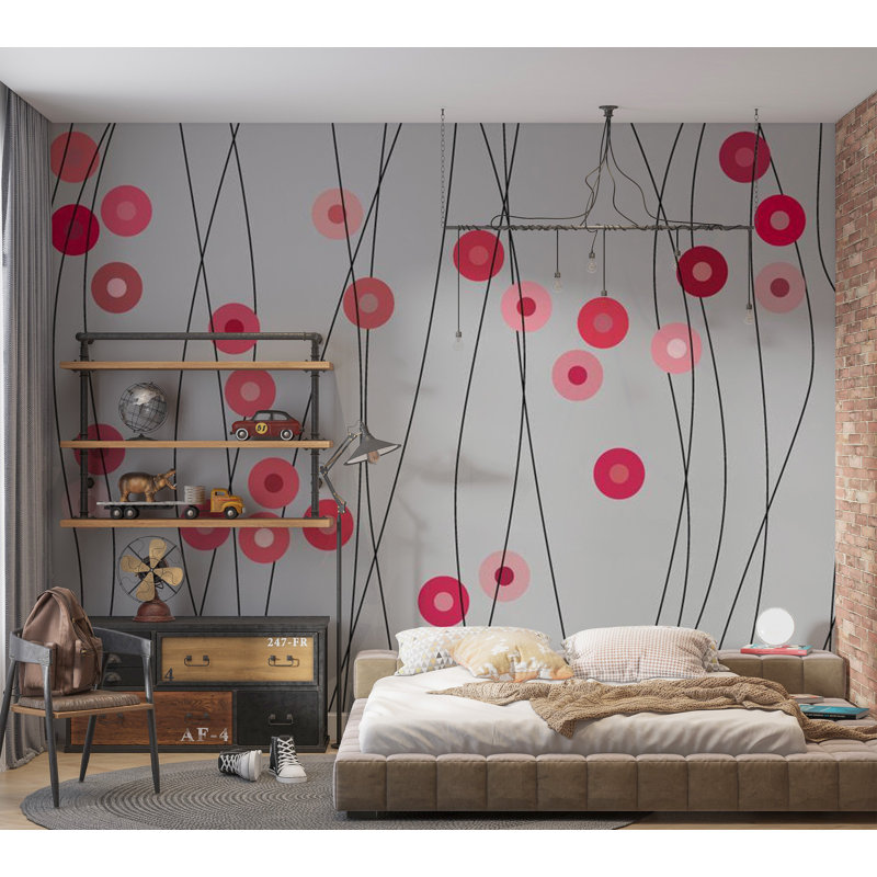 Wall Mural Non-woven - Abstract Dots, 121" L x 157" W, Rosy