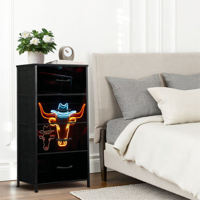 Commode 4 tiroirs pour chambre à coucher, commode étroite, plateau en bois et structure en fer de travail 18 po x 37,5 po - (l x H)